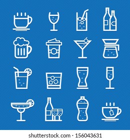 Beverage symbol line icon on blue background vector 