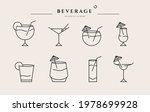 Beverage thin line icon. Minimal summer alcohol cocktail in glass for restaurant and design element. Thin outline and editable stroke. Beverage isolated on beige background. Vector cocktail icon
