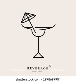 Beverage thin line icon. Minimal summer alcohol cocktail in glass for restaurant and design element. Thin outline and editable stroke. Beverage isolated on beige background. Vector cocktail icon