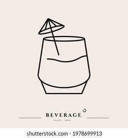 Beverage thin line icon. Minimal summer alcohol cocktail in glass for restaurant and design element. Thin outline and editable stroke. Beverage isolated on beige background. Vector cocktail icon