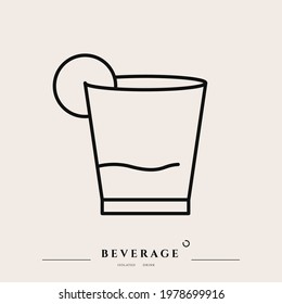 Beverage thin line icon. Minimal summer alcohol cocktail in glass for restaurant and design element. Thin outline and editable stroke. Beverage isolated on beige background. Vector cocktail icon