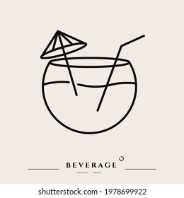 Beverage thin line icon. Minimal summer alcohol cocktail in glass for restaurant and design element. Thin outline and editable stroke. Beverage isolated on beige background. Vector cocktail icon