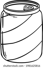 Beverage tin can icon. Metal packing of beer, lemonade, soda, carbonated drink. Alcoholic and nonalcoholic liquid. Label for supermarkets, markets. Pictograph on drink theme. Vector illustration