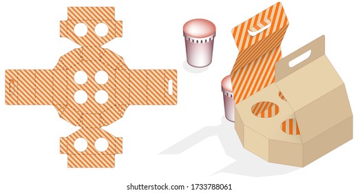 Beverage Tray with Die Cut Template. Carry package that offers both protection and convenience.  Die-stamping layout pattern.