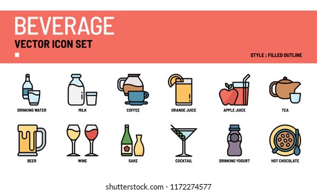 Beverage vector icon set.