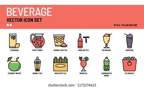 Beverage vector icon set.