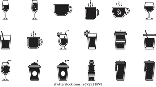 Beverage Vector Icon Set Collection Featuring Drink Container Illustrations