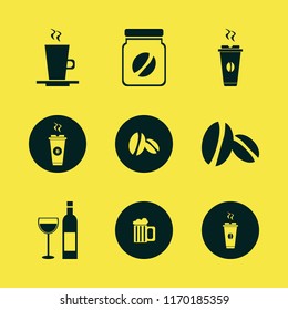 beverage vector icons set. with beer glass, hot coffee, bottle glass and coffee beans in set