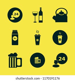 beverage vector icons set. with hot coffee, room service, pack milk and teapot in set