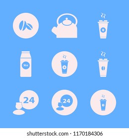 beverage vector icons set. with teapot, hot coffee, coffee beans and room service in set