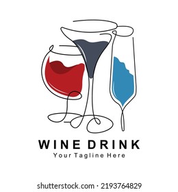 Beverage Wine Logo Design, Glass Illustration, Alcohol Drink Bottle, Company Product Vector
