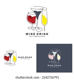 Diseño de logotipo de vino de bebida, Ilustración de vidrio, botella de bebidas alcohólicas, vector de productos de la empresa