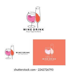 Beverage Wine Logo Design, Glass Illustration, Alcohol Drink Bottle, Company Product Vector
