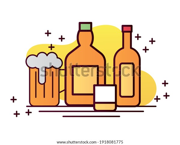 beverage yellow bottles with cup and
beer line and fill icon vector illustration
design