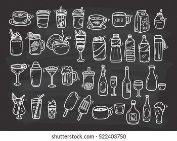 Beverages doodle set chalkboard