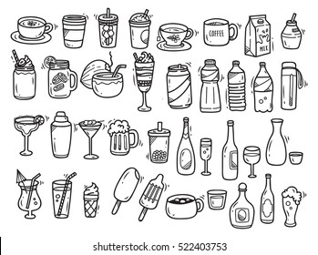 Beverages doodle set on white background - Shutterstock ID 522403753
