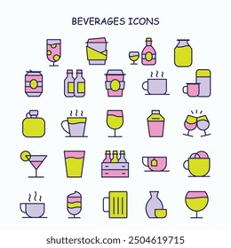 BEVERAGES DRINKS CAFE ICONS SET