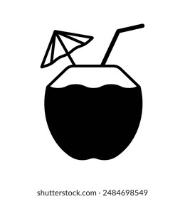 Beverages or drinks icon collection. Wine glass, coconut, mineral water, beer,  juice, cocktail symbol. Vector Illustration.