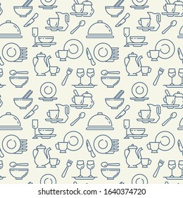 Beverages and food icons pattern. Restaurant food seamless background. Seamless pattern vector illustration