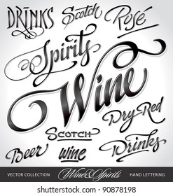 beverages headlines, hand lettering set (vector)