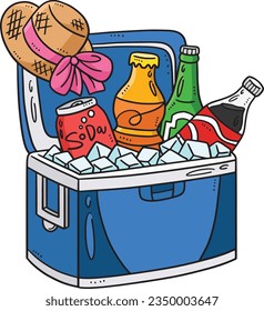 Beverages in Ice Cooler Cartoon Colored Clipart