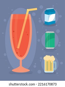 beverages icon set on purple background