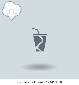Beverages icon with shadow. Cloud of download with arrow.