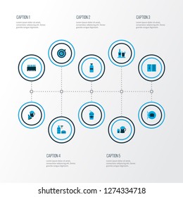 Beverages icons colored set with ale sign, drink menu, wine with burger and other cocktail elements. Isolated vector illustration beverages icons.