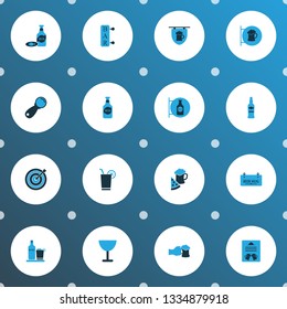 Beverages icons colored set with liqueur, bar, lever and other lemonade elements. Isolated vector illustration beverages icons.
