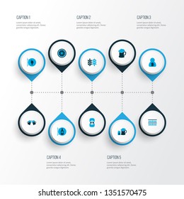 Beverages icons colored set with wheat, beer mug, beer sign and other froth elements. Isolated vector illustration beverages icons.
