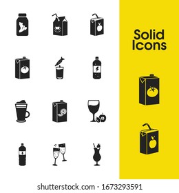 Beverages icons set with juice box, dessert wine and dairy elements. Set of beverages icons and latte concept. Editable vector elements for logo app UI design.