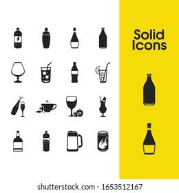 Beverages icons set with strawberry colada, fizz and energetic drink elements. Set of beverages icons and froth concept. Editable vector elements for logo app UI design.