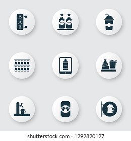 Beverages icons set with wine in the tab, liquor, bar and other chacha with ice elements. Isolated vector illustration beverages icons.