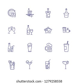 Beverages line icon set. Wine, beer, tea, takeaway coffee. Drink concept. Can be used for topics like leisure, restaurant menu, bar