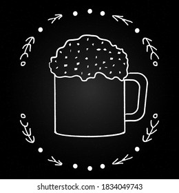 Beverages on blackboard chalk illustration. Vector white chalk hand drawn mug and beverage with decor. Winter drinks for menu