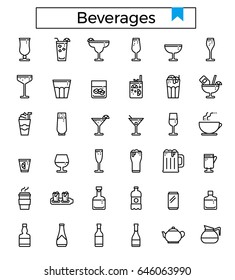 Beverages recipes vector illustration flat design line icons set for ui, ux, web, app design