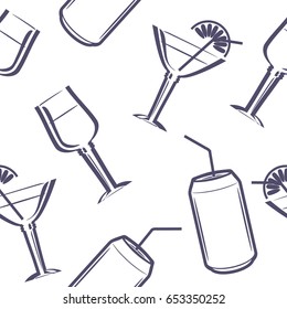 Beverages. Seamless pattern for the menu design. Vector