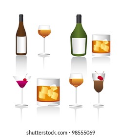 beverages with shadow over white background. vector
