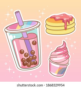 Beverages with sweetmeats. Hand drawn set collection. vector illustration.