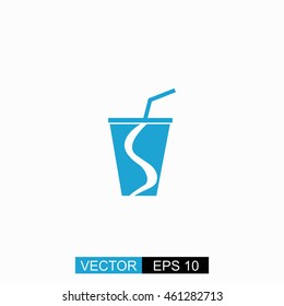 Beverages vector. Isolated blue icon on white background.