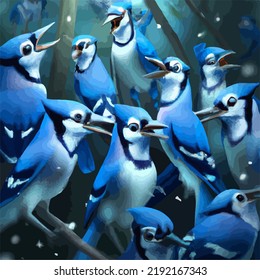 A bevy of beautiful blue jays