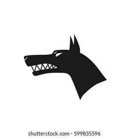 Beware. Angry Dog. Silhouette Of A Snarling Dog. Vector Flat Illustration.