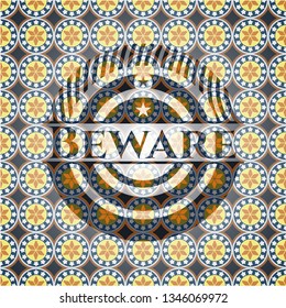 Beware arabesque badge. arabic decoration.