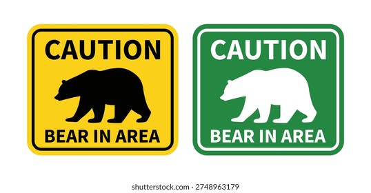 Beware of bear sign bears in area sign, logo, icon, sticker, label, symbol, black, line, flat vector, isolated illustration.