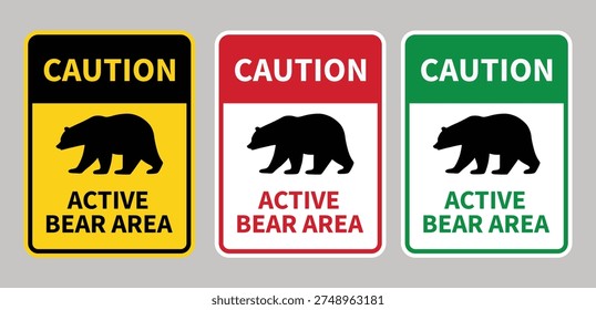 Beware of bear sign bears in area sign, logo, icon, sticker, label, symbol, black, line, flat vector, isolated illustration.
