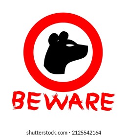 Beware Of Bear Sign. Bear Warning Sign Red