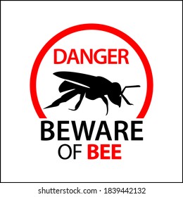 Beware of bee sign, Vector Illustration on white background.	