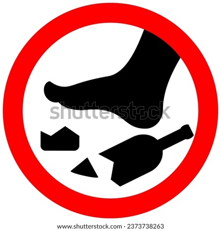 Beware of broken bottles, glass shards hazard sign on white background
