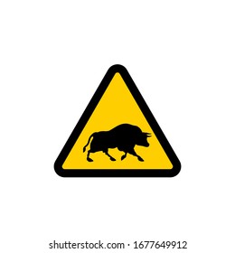 Beware of Bull Yellow Warning Vector Sign Isolated White Background