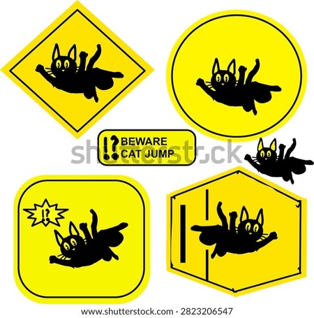 Beware Cat Jump Warning Sign Set, Safety Caution Labels with Jumping Cat Icons